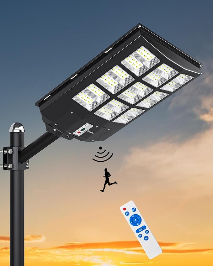 Gefolly SL-4600W Solar Street Light Outdoor 460000LM Wide Angle Commercial Parking Lot Lights Dusk to Dawn 6500K Flood Security Light IP67 Lamp for Basketball Court, Yard