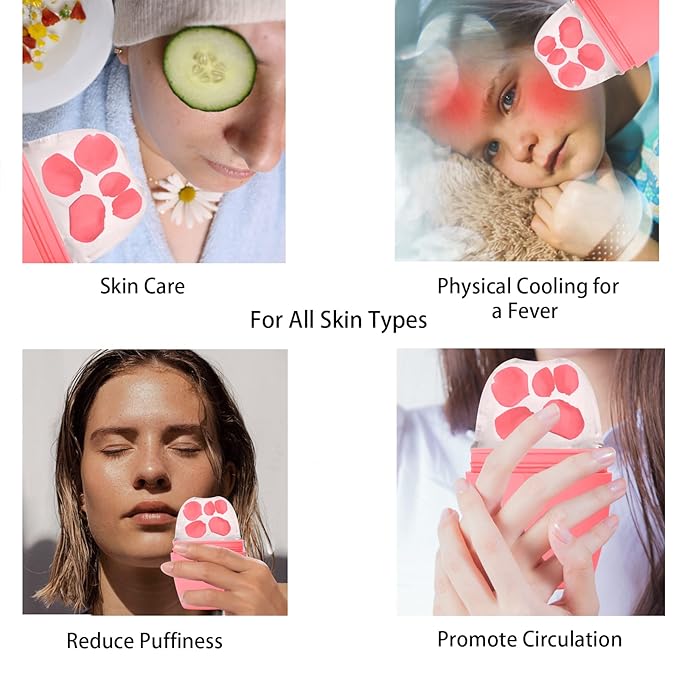 Ice Roller for Face, Silicone Ice Roller Facial Ice Mold to Brighten Skin Enhancing Natural Glow, Reusable Ice Roller for Face & Eye Puffiness Relief, Face Roller Skin Care for Neck, Pink