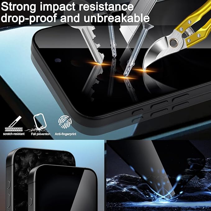 Privacy Screen Protector for iphone 16 Plus 6.7 inch[2 Pack] [Easy Installation],with 2 Camera Lens Protectors,Tempered Glass Anti Spy 9H Hardness Black Film,Case Friendly