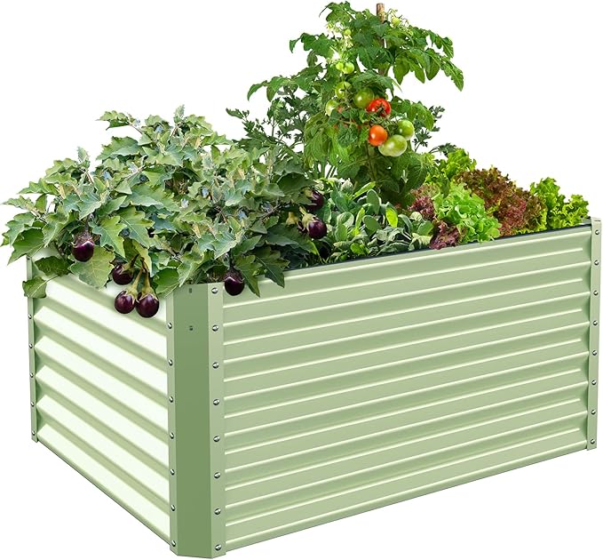 Galvanized Raised Garden Bed Box Outdoor 24" Tall Raised Garden Beds Outdoor Garden Planter Raised Beds for Gardening Outdoor Raised Metal Raised Garden Beds for Vegetables 48"X36"X24", Sage Green