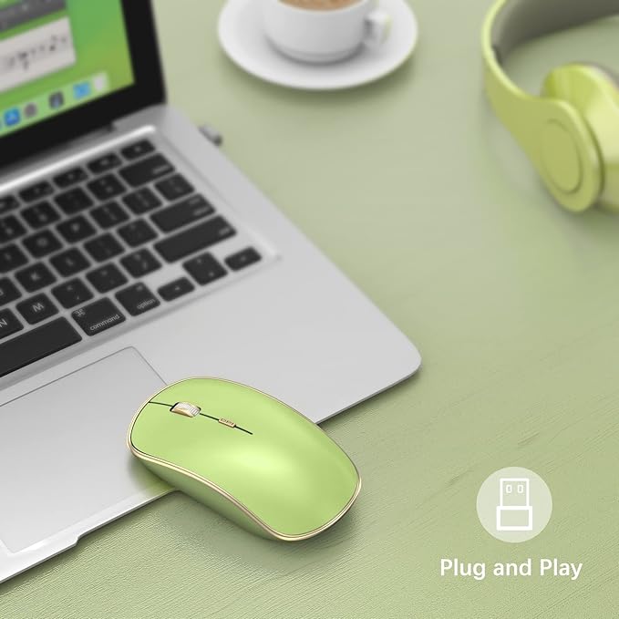 JOYACCESS J 2.4G Slim Wireless Silent Mouse - Portable Wireless Computer Mouse with 5 Adjustable DPI Levels, USB for Desktop, Notebook, MacBook, Chromebook, PC (Light Green)