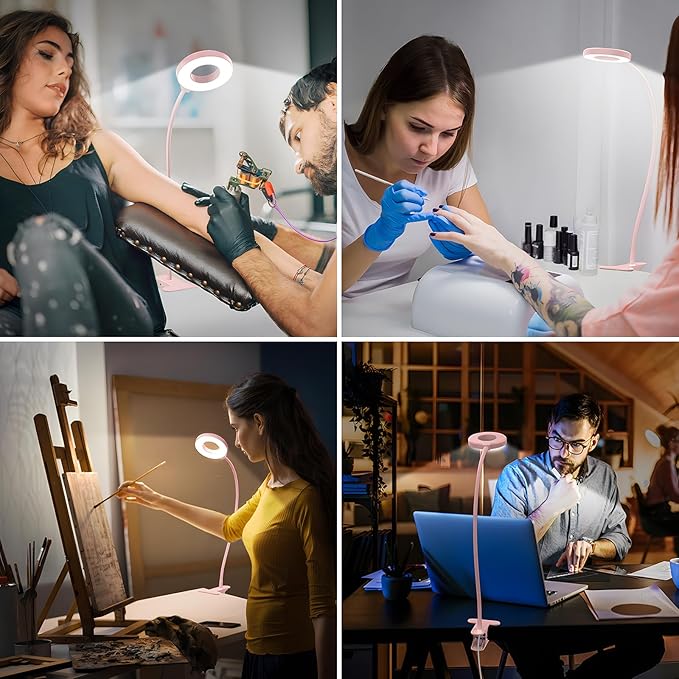 iZELL Desk Lamp, LED Reading Light with Clamp, 3 Color Modes & 10 Brightness Flexible Gooseneck Book Light for Kids Reading Book in Bed at Night Clip on Table, Computer, Zoom Meetings - 27.6‘’ Pink