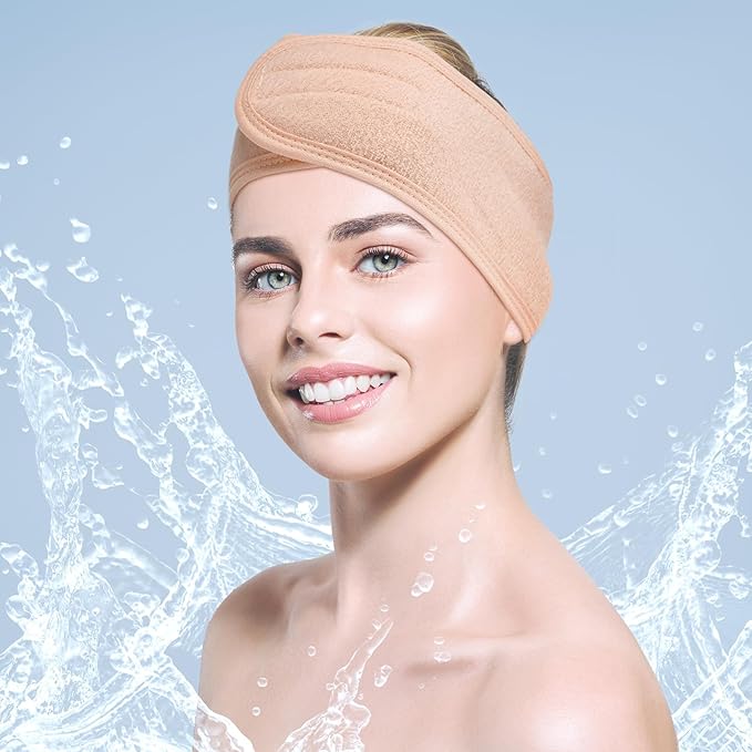 Hoteam 30 Pack Spa Headband Facial Esthetician Hair Wrap for Women Adjustable Makeup Sports Shower Stretch Towel with Tape(Light Pink)