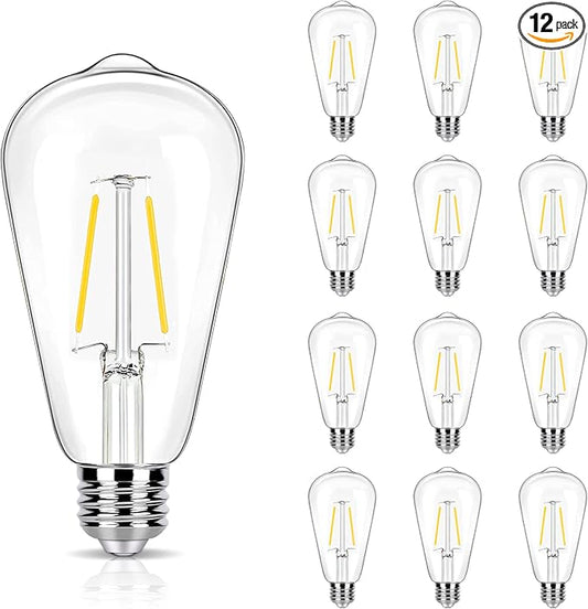 4000K Cool White LED Edison Bulbs 25W Equivalent, Low Wattage 2W ST19 LED Light Bulbs, Replacement Bulbs for Ceiling Light Fixtures, E26 Base, 250LM, Non-dimmable, Pack of 12