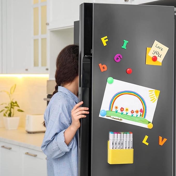 Mabrasse 2p Magnetic Dry Erase Marker Holder,Pen and Eraser Holder for Whiteboard, Magnet Pencil Cup Utility Storage Organizer for Office, Refrigerator, Locker and Metal Cabinets (Yellow)