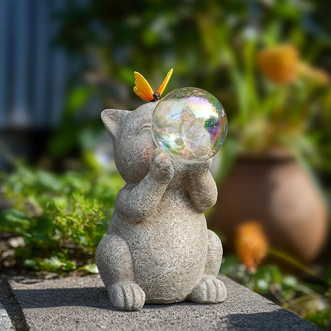 MININOVA Solar Garden Cat Statue, Cat Lover Gifts, Outdoor Bubble Cat Figurines Decor for Outside Yard Patio Lawn, for Housewarming and Birthdays for Mom Women
