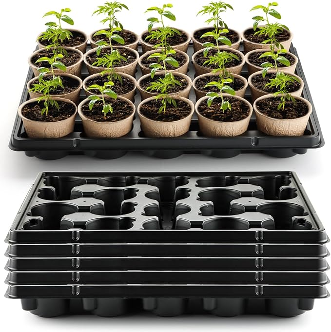 20 Cell Plant Trays for Carrying 3 inch Round Nursery Pots, Sturdy Plastic Trays Suitable for Holding 100 pcs Peat Pots (5 Packs)
