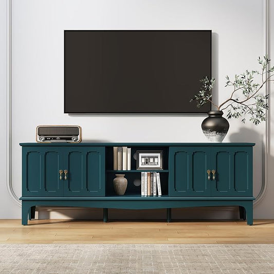 ARTPOWER 67“ Mid-Century Modern TV Stand for TVs up to 70”,Entertainment Center with Door Cabinets and Open Shelves,TV Console with Storage,Green Media Cabinet for Living Room,Bedroom