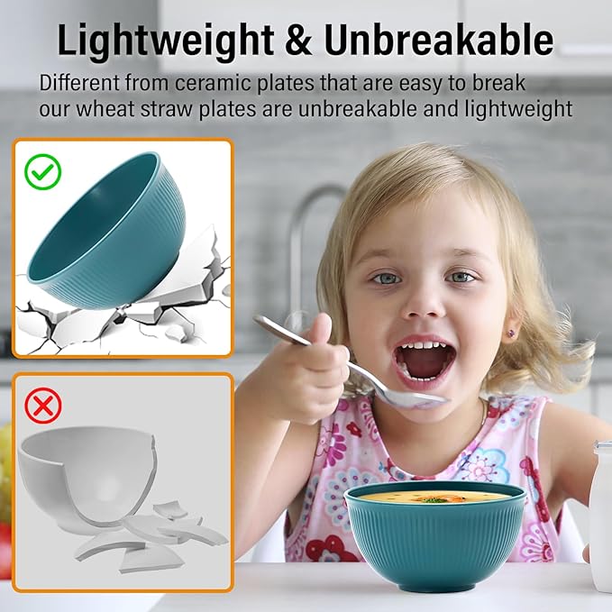 36pcs Wheat Straw Dinnerware Sets, Unbreakable Reusable Kitchen Cups Plates and Bowls Sets, Dishwasher and Microwave Safe Kitchenware Dishes Set for Home, Office, Travel,Picnic (Colorful 1)