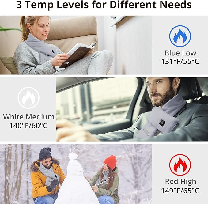 AKASO Heated Neck Wrap with 5000mAh Power Bank - Electric Heating Pad for Neck Pain Relief and Stiffness