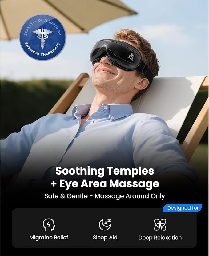 BOB AND BRAD Eye Massager, EyeOasis 2 Temple Massager with Heat, Smart Eye Mask Massage for Migraine with BT Music, Reduce Dry Eyes Improve Sleep, Birthday Gifts for Women Men Dad