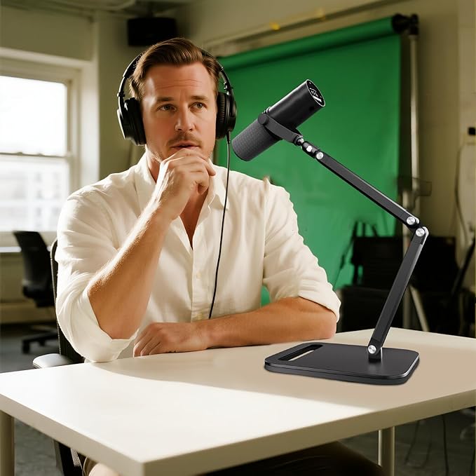 Studio Microphone Stand,Adjustable Mic Arm Clip Desktop Mount,1/4" and 5/8" Screw Adapters,Compatible with Fifine/Shure/Pyle / AT2020 / Razor/Rode/Blue Yeti & Snowball/Webcam Camera