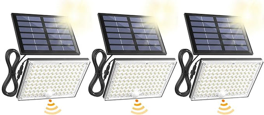 SUPERDANNY Solar Outside Lights with 113 Bright LEDs 7000K, Motion Sensor Outdoor Flood Lights Dusk to Dawn with 16ft Cable IP65 Waterproof, Security Light for Garden Barn Porch 3 Pack