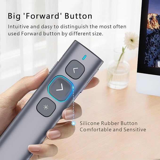 Norwii N95 Presentation Clicker, PowerPoint Clicker for Presentation Remote, Rechargeable Wireless Presenter Pointer, Slide Advancer for PC/Laptop/e-Book in Classroom, Auditorium, Church (Red, USB-A)