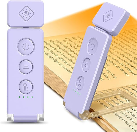 Glocusent 12 LED Rechargeable Book Light, Clip-on Reading Lamp with 5 Colors & 5 Brightness Levels, Up to 100Hrs Runtime, Eye-Caring Reading Lights for Books in Bed, Perfect for Book Lovers, Kids