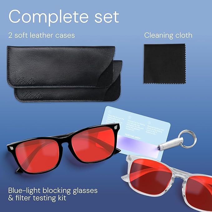 livho Sleep Glasses for up to 99.9% Blue Green Light Blocking for Computer Gaming, Dual Coatings Red Lens, for Women & Men