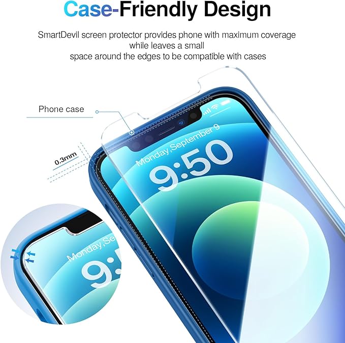 SMARTDEVIL 2 Pack Screen Protector for iPhone 12 / iPhone 12 Pro (6.1 Inch) Tempered Glass, HD Clear Film, Easy Installation, Dust-Free & Bubble-Free