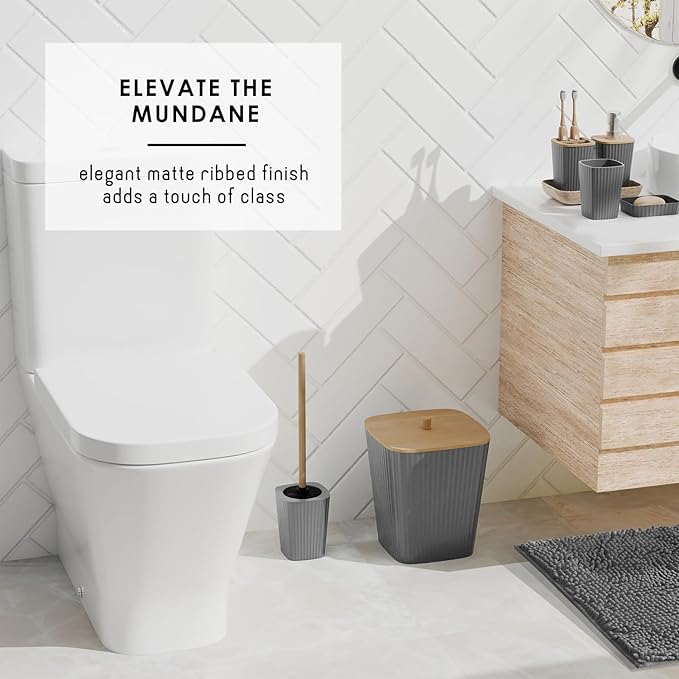 Clara Clark Bathroom Accessories Set - Grey Bathroom Set, Bathroom Sets with Shower Curtain and Rugs, 22PC Shower Curtain Set with Bathroom Trash Can