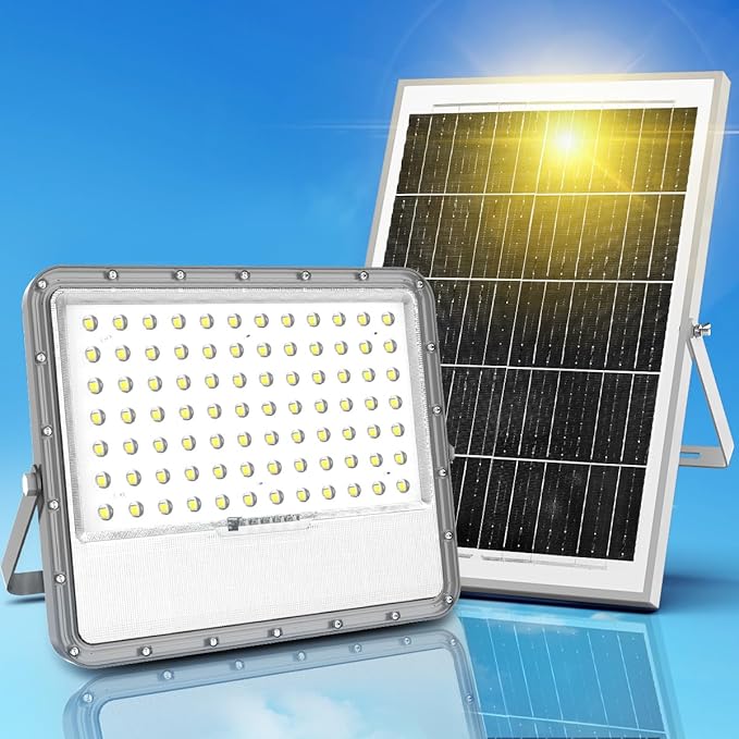 Outdoor Solar LED Flood Lights: Waterproof Security Patio Lights with Remote Control, 6500K Bright Illumination Dawn to Dusk Lighting for Fence, Yard, Backyard, Wall, House (20000MAH)