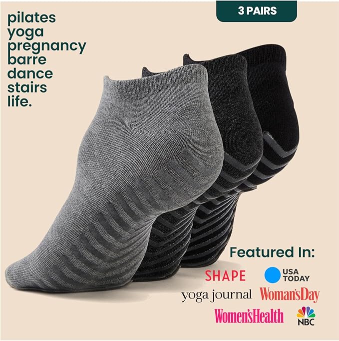 Gripjoy Grip Socks 3-Pack, Non Slip Socks for Yoga, Pilates, Barre, Dance