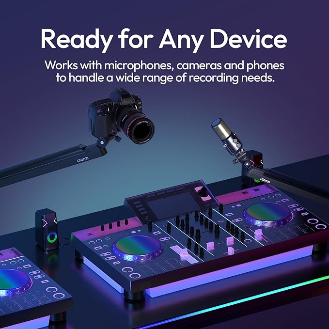 ULANZI ZJ05 Premium High-Low Profile 2-in-1 Design Microphone Boom Arm with Ballhead Cold Shoe Fully Adjustable, with Cable Management Channels, Desk Clamp for Podcast Streaming Gaming Studio