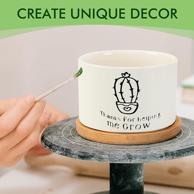 ZOUTOG Ceramic Succulent Pots,4 Inch Plant Pots,Succulent Planters with Drainage Hole & Bamboo Tray for Indoor Plants,White Small Flower Planters for Home,Office,Desk(6 Pack)