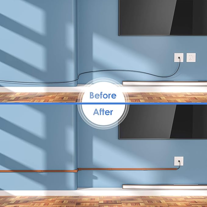 Yecaye Brown Cord Hider, One-Cord Channel Cord Cover on Wall, Cable Management Kit, Wire Covers for Cords, Cable Raceway,W0.59in H0.4in, Brown