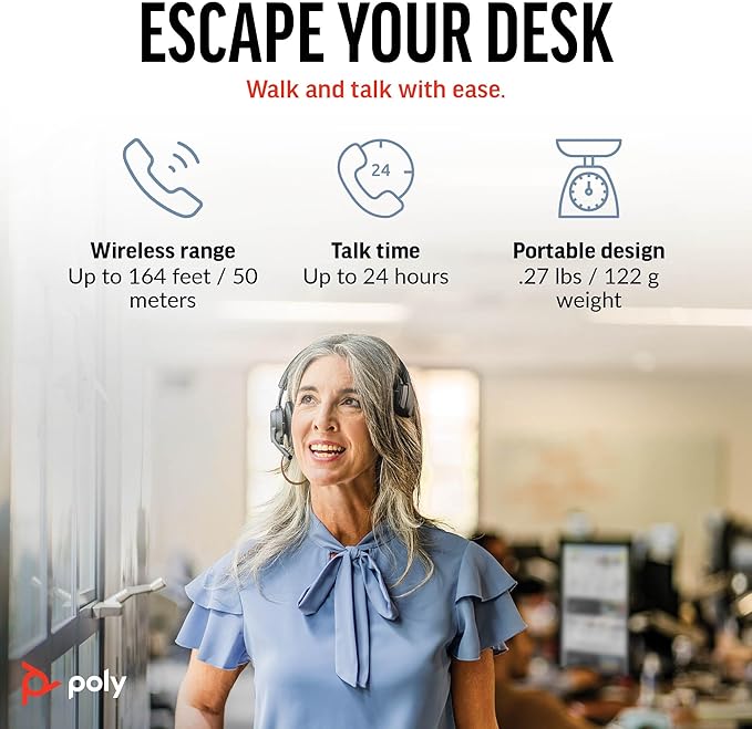 Poly Voyager 4310 UC Wireless Headset & Charge Stand (Plantronics) - Single-Ear Bluetooth Headset w/Noise-Canceling Boom Mic - Connect to PC/Mac/Mobile - Works w/Teams, Zoom, & More - Amazon Exclusive