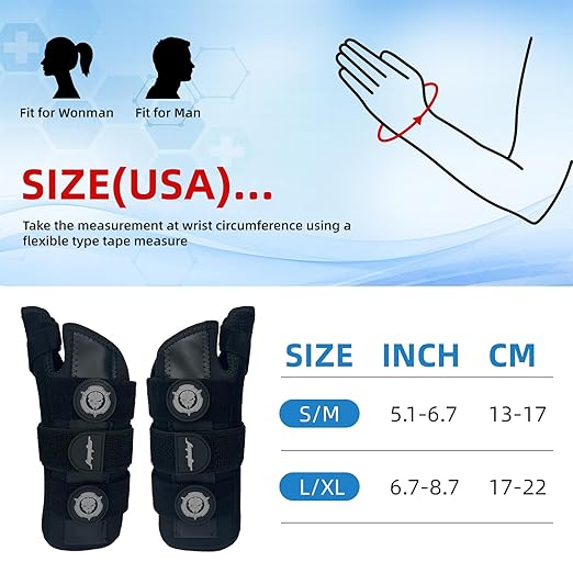 Jupiter Left Hand Wrist Brace with Thumb Support - Day & Night Splint for Carpal Tunnel, De Quervains Tenosynovitis, Tendonitis - S/M - Women & Men, Black-Gray