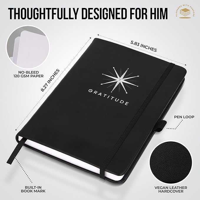 Gratitude Journal for Men – Daily Self Care Planner for Happiness, Positivity, Affirmation, Inspirational, Mental Health Wellness – 5 Minute Journal Guided with Prompts Notebook