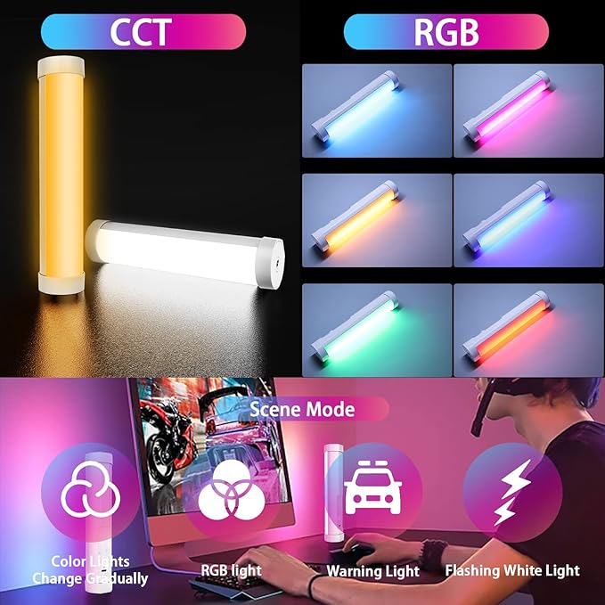 LUXCEO Handheld Light Wand, Multicolor RGB LED Video Light for Photography, 2000mAh Rechargeable Mini Light Stick for Video Shooting Professional Tube Lights with Magnetic for Vlog, TikTok(White)