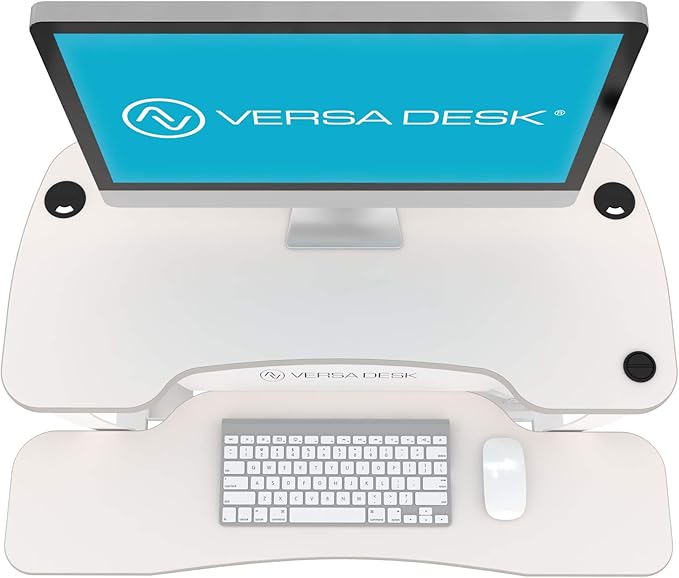 Power Pro Electric Height-Adjustable Desk Riser by VersaTables | USA Manufactured | Standing Desk Converter | Sit to Stand Desktop with Keyboard + Mouse Tray | 36"x 24" | White