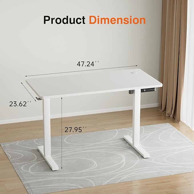 Furmax Electric Standing Desk, 47 x 24 Inches Height Adjustable Desk with Removable Casters, Home Office Computer Desk (White)