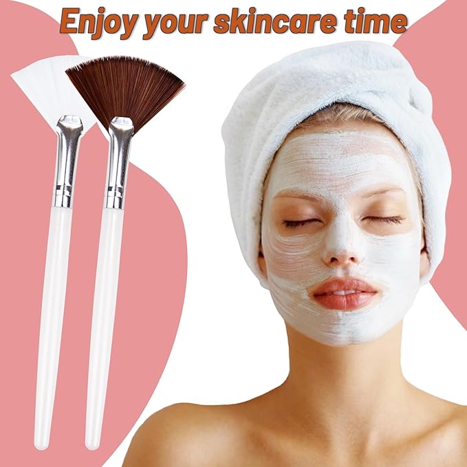 20 Pieces Fan Brushes Facial Applicator Brush Soft Makeup Mask Acid Applicator Brush Esthetician Cosmetic Brush for Mud Cream, Makeup Peel (White and Brown)