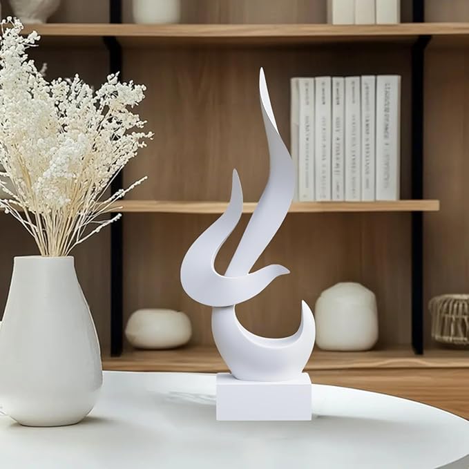 White Fire Flame Sculpture, Modern Abstract Resin Statue, Art Statue Home Decor for Living Room TV Stand Coffee Table Shelf Accents Decor