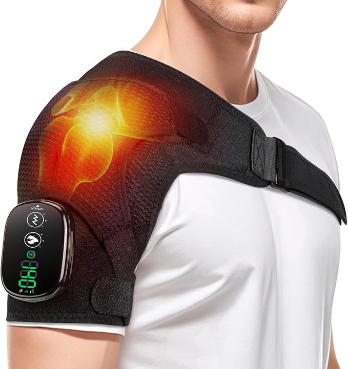 Cordless Shoulder Heating Pad with Massage, Heated Shoulder Wrap with Massage for Rotator Cuff Shoulder Brace, Shoulder Massager for Pain Relief Deep Tissue, Black