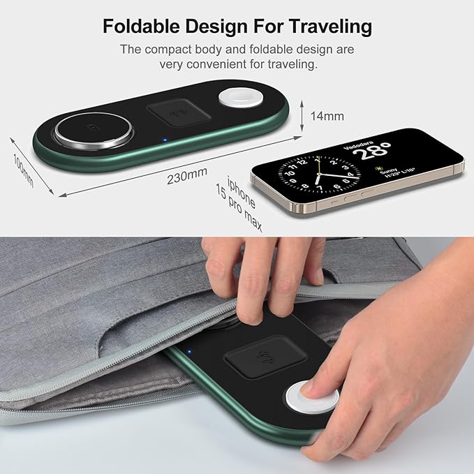 3 in 1 Charging Station for Apple Devices, Faster Mag-Safe Charger Stand, Magnetic Wireless Charger Station for iPhone 17 16 15 14 13 12 Pro Max Plus, Apple Watch iwacth & AirPods, (Alpine Green)