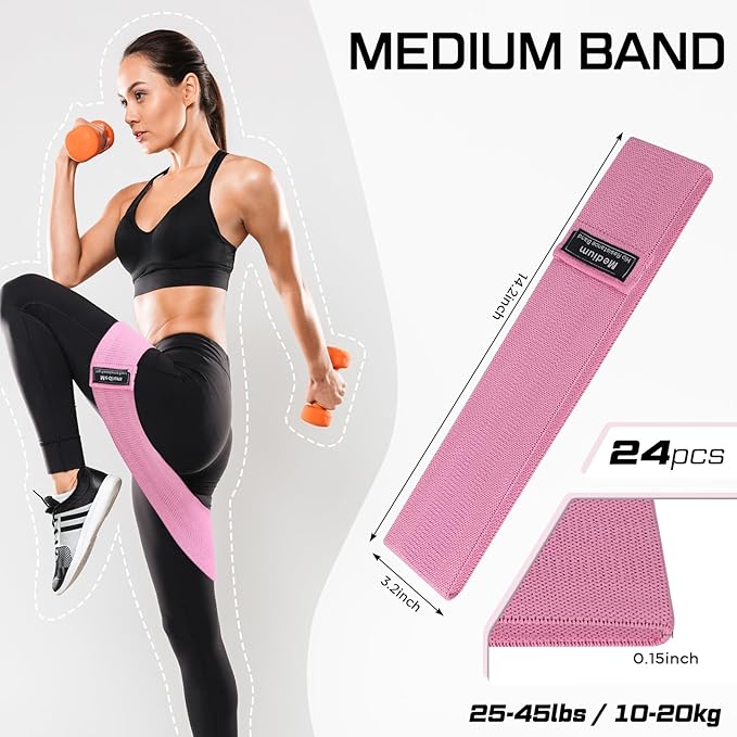 24 Pcs Fabric Resistance Bands for Working Out Strength Exercise Bands for Women Men Resistance Loop for Legs and Butt, Yoga, Pilates, Rehab, Fitness and Home