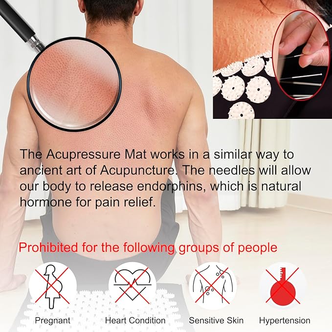 XiaoMaGe Acupressure Mat and Pillow Set with Bag - Large Size 28.7 X 16.5 inch Acupuncture Mat for Neck & Back Pain, Muscle Relaxation Stress Relief, Sciatica Pain Relief Pillow (Black)