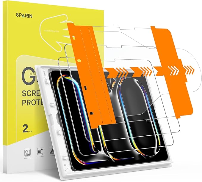 SPARIN 2 Pack Screen Protector for iPad Pro 13-inch M5/M4 (2025 & 2024 Version), Tempered Glass with Easy Application Tray, Case Compatible, Anti-Scratches, High Definition