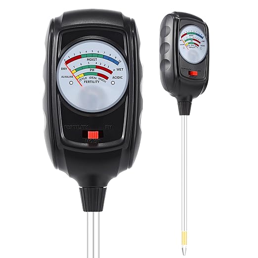 3-in-1 Soil Test Kit, Soil Moisture Meter/Soil pH Meter/Soil Fertility Tester, Soil Moisture Meter for Garden, Farm, Indoor, Outdoor and Lawn Care (Bright Black)