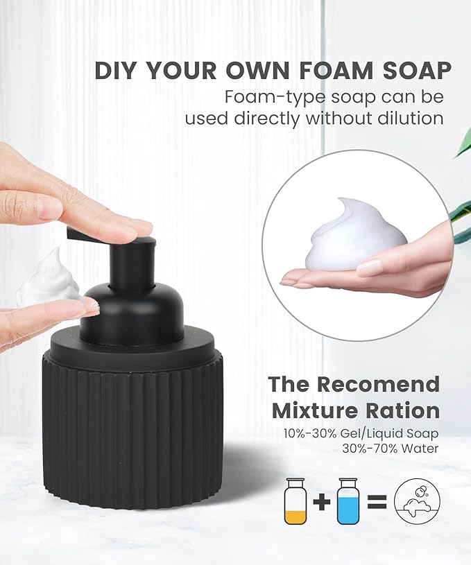 Black Bathroom Accessories Set 6 Pcs - Toothbrush Holder,Lotion Soap Dispenser,Foaming Soap Dispenser,Qtip Holder Dispensers,Vanity Tray,Bathroom Tumbler - Countertop Organizer-Bathroom Accessory Set