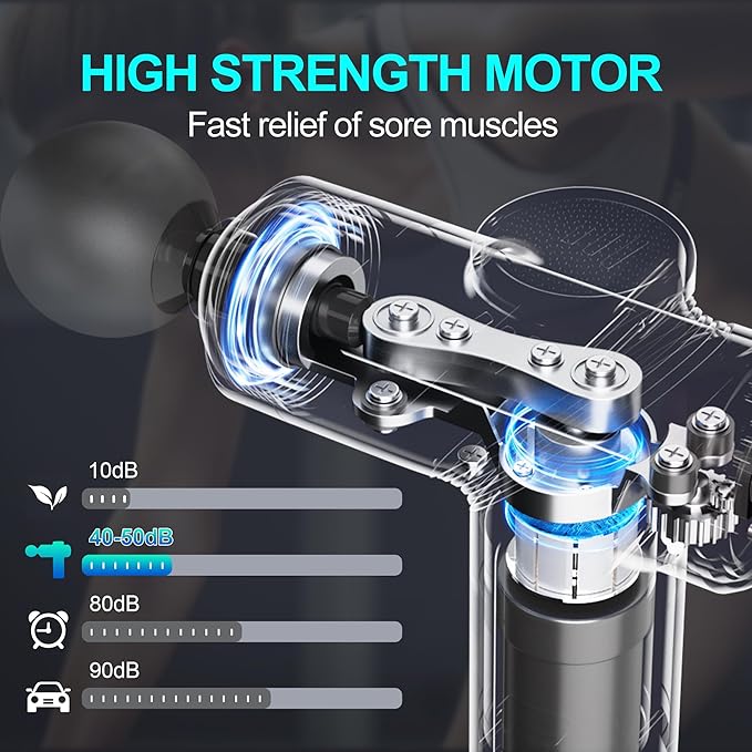 Massage Gun Deep Tissue,Small Travel Percussion Massage Gun with 4 Massage Heads 6 Speeds for Relieving Muscle Soreness for Office Gifts（Blue）