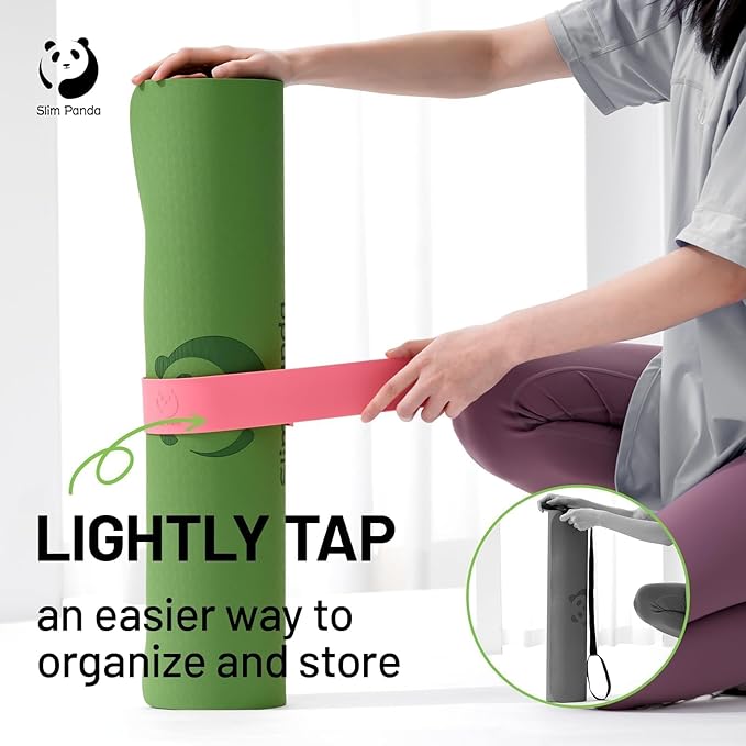 Slim Panda Yoga Mat Strap Slap Band, One Snap Keeps Mats Tightly Rolled, Heavy-Duty Clasp Fits Most Size Mats(24" L X 2" W)