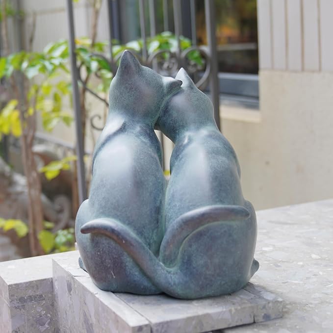 Newman House Studio Garden-Statues Cats Kitten-Couple Figurines Decor - Polyresin Sculpture for Outside Farmhouse Yard, 8.9 * 8.3 * 10.9 Inch