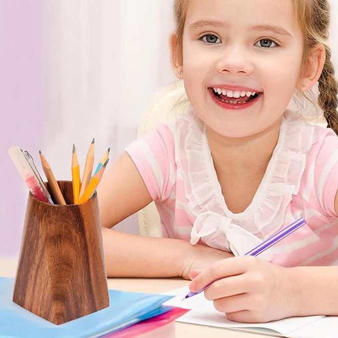 Acacia Wooden Pen Pencil Holder for Desk, Multi-purpose Pencil Cup for Office/School/Home, Pen Organizer Desk Accessories, Also Suitable for Makeup Brush Holder