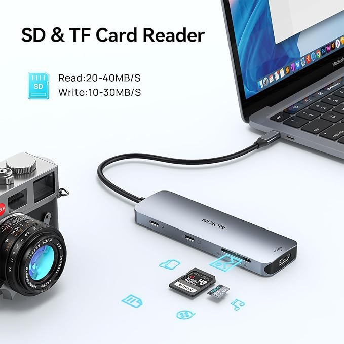 USB C Video Docking Station Dual Monitor, USB C Dongle, Laptop Docking Station with 4K HDMI, 3 USB 3.0,SD Card Reader,100W PD Charging USBC Hub Multiport Adapter, Laptop Dock for HP/Dell/ASUS