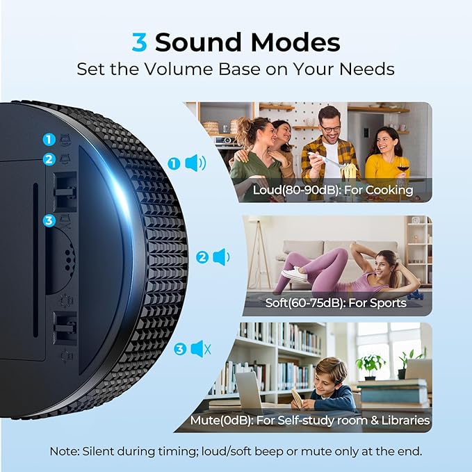 Magnetic Kitchen Timer for Cooking with Loud Alarm - [AAA Battery Included & Large LED Display] Countdown Countup Rotating Pomodoro Timer, Visual Digital Timers for Classroom Gym