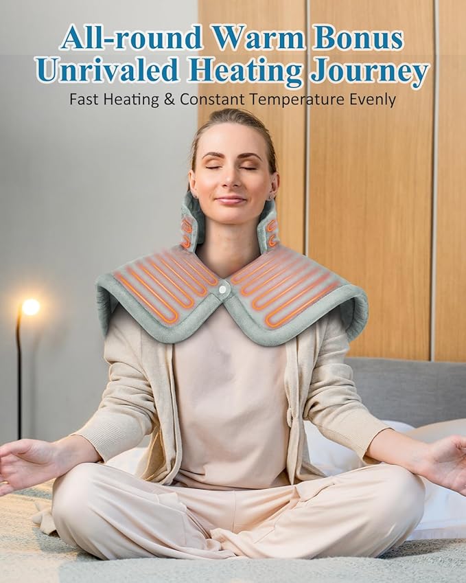 Heating Pad for Neck and Shoulder, Birthday Gifts for Men Women Dad Mom, Electric Weighted Heat Pad for Back Pain Relief, Christmas Gifts, Grey