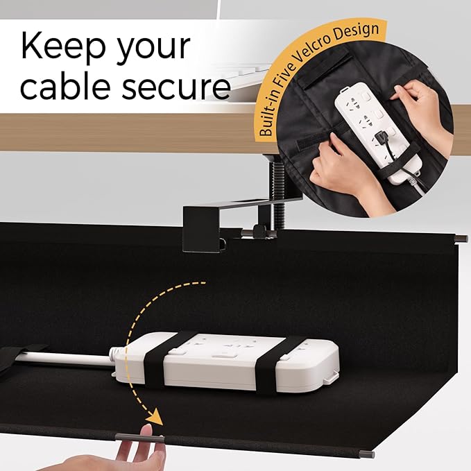 Under Desk Cable Management Tray 39.7" - No Drill Computer Wire Organizer Cable Tray, Fabric Cord Hider Clamp Mount, with 16X Cable Ties PC Cables Management Cord Holder for Office/Home (Black)